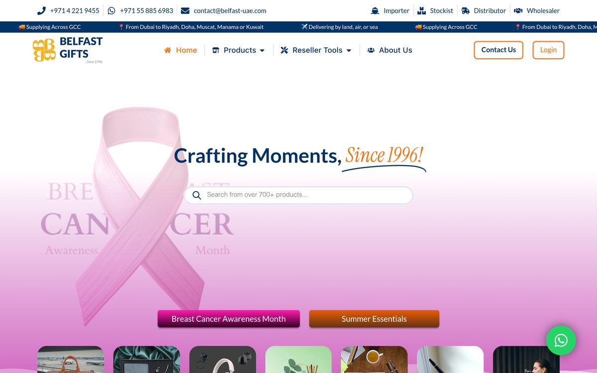 Belfast Gifts homepage, a Dubai corporate gifts importer and stockist since 1996