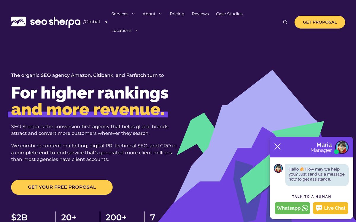 SEO Sherpa homepage, the Dubai organic SEO agency behind brands such as Amazon, Citibank and Farfetch