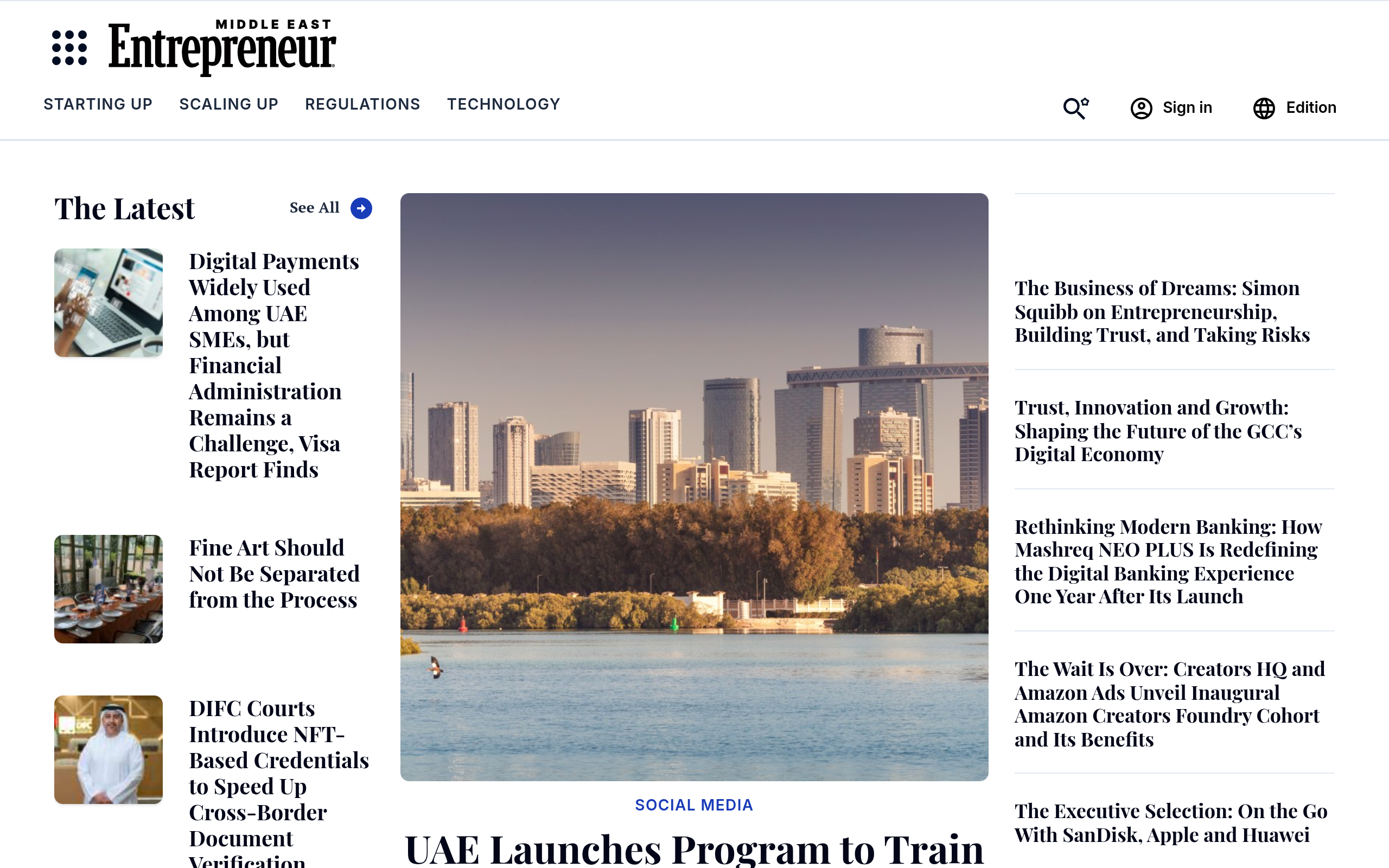 Screenshot of the Entrepreneur Middle East homepage
